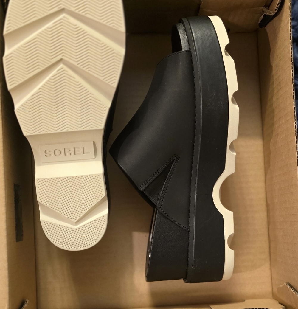 Sorel Black Slide Wedge Sandals